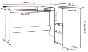 vidaXL Γραφείο Γωνιακό Γκρι Σκυροδέματος 120x140x75 εκ. Μοριοσανίδα