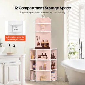 VEVOR 64&quot; Corner Storage Cabinet with Charging Station Adjustable Shelves White