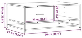 Τραπεζάκι Σαλονιού Γκρι Sonoma 90x57x35 εκ. Επεξ. Ξύλο/Μέταλλο - Γκρι