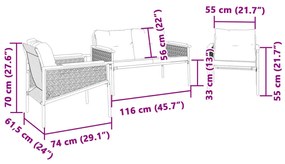 Σαλόνι Βεράντας Σετ 5 Τεμαχίων Μαύρο από Ατσάλι με Μαξιλάρια - Μαύρο