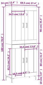 Ντουλάπι Γκρι Σκυροδέματος 69,5x34x180 εκ. Επεξεργασμένο Ξύλο - Γκρι