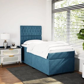 vidaXL Κρεβάτι Boxspring με Στρώμα Μπλε 90x190 εκ. Βελούδινο