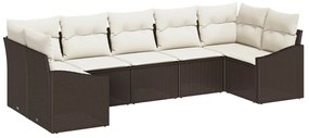 vidaXL Σέτ φαγητού για κήπο με μαξιλάρι 7 pcs Καφέ, Κρέμα