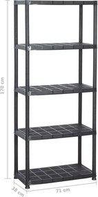 vidaXL Ραφιέρα Αποθήκευσης 5 Επιπέδων Μαύρη 71x38x170 εκ. Πλαστική