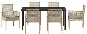vidaXL Σέτ φαγητού για κήπο με μαξιλάρι 7 pcs Μπεζ συνθετικό ρατάν