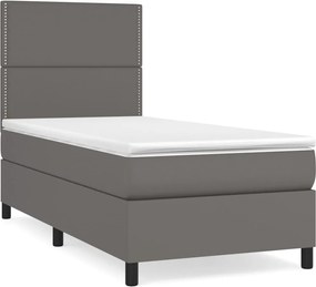 vidaXL Κρεβάτι Boxspring με Στρώμα Γκρι 90x190 εκ. από Συνθετικό Δέρμα