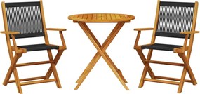 vidaXL Σετ Επίπλων Bistro 3 τεμ. Μαύρο Πολυπροπυλένιο/Μασίφ Ξύλο