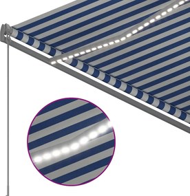 vidaXL Χειροκίνητη τέντα με ηλιακό LED 3 x 2,5 m Μπλε και Λευκή Ράβδος