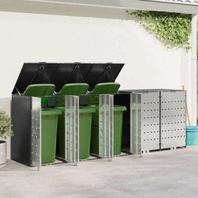 vidaXL Αποθήκη τροχήλατου κάδου για 3 κάδους Ατσάλι Ανθρακί