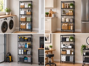 HOME USE μεταλλική ραφιέρα HUH-0270 με 5 ράφια, 90x35x175cm, μαύρη
