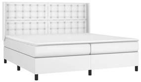 vidaXL Κρεβάτι Boxspring με Στρώμα Λευκό 200x200 εκ. Συνθετικό Δέρμα