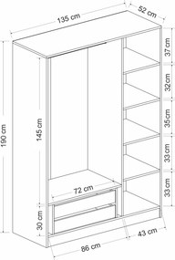 Τριφυλλη Ντουλαπα Λευκο/Μαυρο KALEO 52x135x190
