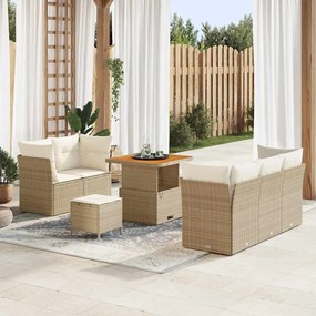vidaXL Σετ Καναπέ Κήπου Ρυθμιζόμενο ύψος 8 pcs Μπεζ συνθετικό ρατάν