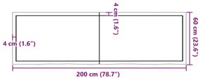 Ράφι Τοίχου 200x60x(2-4) εκ. από Ακατέργαστο Μασίφ Ξύλο Δρυός - Καφέ