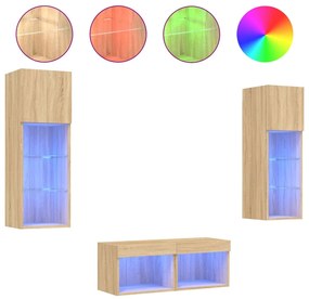 vidaXL Ντουλάπια Τηλεόρασης Τοίχου 4 Τεμ. με Φώτα LED Sonoma Δρυς