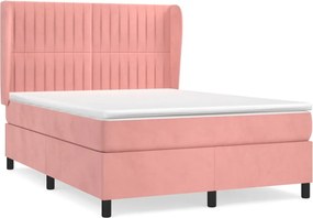 vidaXL Κρεβάτι Boxspring με Στρώμα Ροζ 140x200 εκ. Βελούδινο
