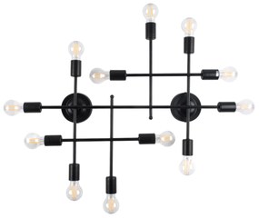 00667-1 GloboStar® GLOBOSTAR® PIPING 00667-1 Vintage Φωτιστικό Οροφής με Ντουί 12 x E27 AC 220-240V IP20 - Μαύρο - Μ78.5 x Π9.5 x Υ64cm