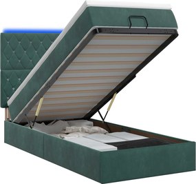 vidaXL Κρεβάτι Ottoman με Στρώμα και LED Σκούρο Πράσινο 80 x 200 cm