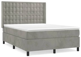 vidaXL Κρεβάτι Boxspring με Στρώμα Ανοιχτό Γκρι 140x190 εκ. Βελούδινο