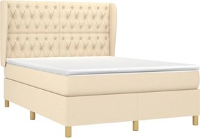 vidaXL Κρεβάτι Boxspring με Στρώμα Κρεμ 140x190 εκ. Υφασμάτινο