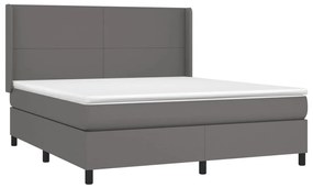 Κρεβάτι Boxspring με Στρώμα Γκρι 180x200 εκ. Συνθετικό Δέρμα - Γκρι