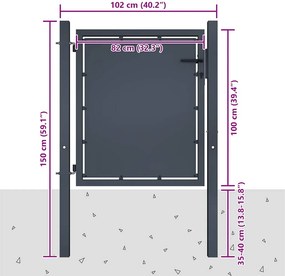 vidaXL Πόρτα Κήπου Ανθρακί 100x100 εκ. από Ατσάλι