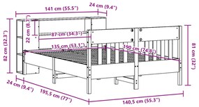 Κρεβάτι Βιβλιοθήκη Χωρίς Στρώμα 135x190 εκ Μασίφ Ξύλο Πεύκου - Καφέ