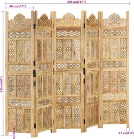 vidaXL Παραβάν Σκαλιστό στο Χέρι 5 Πάνελ 200x165 εκ. Μασίφ Ξύλο Μάνγκο