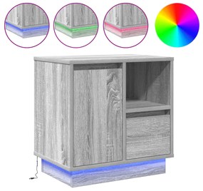 vidaXL Κομοδίνα με LED 2 τμχ Γκρι Σονόμα 50x34,5x50 εκ.