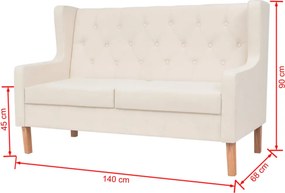 vidaXL Καναπές Διθέσιος Λευκός Κρεμ Υφασμάτινος