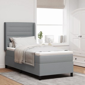 vidaXL Κρεβάτι Box Spring με Στρώμα & LED Ανοικτό Γκρι 90x190 εκ. Ύφασμα
