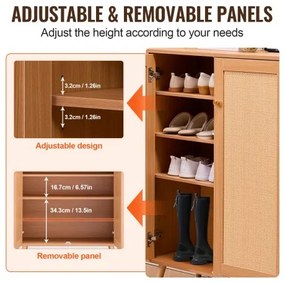 VEVOR Rattan Shoe Cabinet 5 Tiers Shoe Organizer 2 Doors &amp; Adjustable Shelves