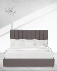 Κρεβάτι με Κεφαλάρι &amp; Βάση με Αποθηκευτικό Χώρο Channel Υπέρδιπλη (160x200cm) Ανθρακί