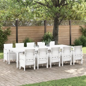 vidaXL Σετ κήπου  11 τεμαχίων με μαξιλάρια Λευκό Poly Rattan