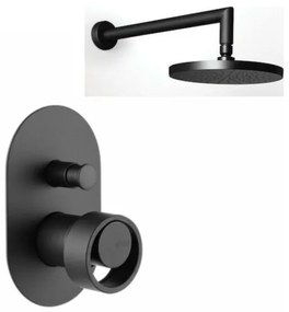 Armando Vicario Halo Black Matt Ανακλινόμενη Κεφαλή Ø30εκ+Μπράτσο Τοίχου+Μίκτης εντοιχισμού 2 εξόδων με εκτροπέα
