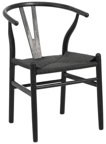 Καρέκλα Wishbone pakoworld rubberwood-σχοινί σε μαύρη απόχρωση 53.5x57x74εκ