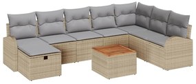 vidaXL Σετ Καναπέ Κήπου με μαξιλάρι 9 pcs Μπεζ Πολυ ράταν