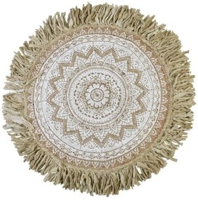 Inart Κιλίμι Chindi Βαμβάκι Φ120cm Λευκό Ελεφαντόδοντο-Φυσικό Μπεζ 3-35-806-0019