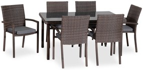 Τραπεζαρία Rattan Με Μεταλλικό Σκελετό ,150 x 90 x 72(h)cm ,Σέτ 7 Τεμαχίων