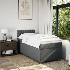 vidaXL Κρεβάτι Boxspring με Στρώμα Σκούρο Γκρι 90x190 εκ. Υφασμάτινο