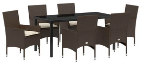 vidaXL Σέτ φαγητού για κήπο με μαξιλάρι 7 pcs Καφέ Πολυ ράταν