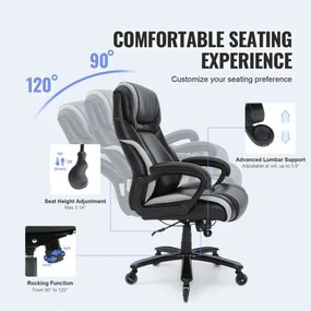 VEVOR Heavy Duty Executive Office Chair with Cutting-edge Adjustable Lumbar Support for Long Hours, Big and Tall 400lbs Office Chair, Wide Thick Padded Strong Metal Base Quiet Wheels
