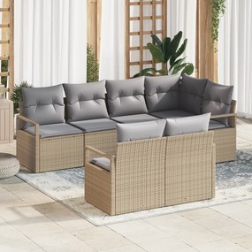 vidaXL 7 τεμάχια καναπέ κήπου της με μαξιλάρια Μπεζ Πολυ Ρατάν