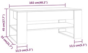 Τραπεζάκι Σαλονιού Γκρι Sonoma 102x55x45 εκ. Επεξεργασμένο Ξύλο - Γκρι