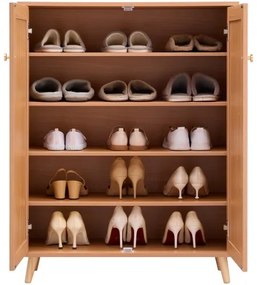 VEVOR Rattan Shoe Cabinet 5 Tiers Shoe Organizer 2 Doors &amp; Adjustable Shelves
