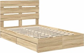 vidaXL Κρεβάτι Αποθήκης Δρύς Sonoma 135 x 190 cm Επεξεργασμένο ξύλο