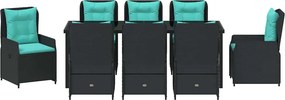 vidaXL Σέτ φαγητού για κήπο 9 pcs Μαύρο Πολυ ράταν