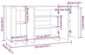 Ραφιέρα Γυαλιστερή Λευκή 135x41x75 εκ. από Επεξεργ. Ξύλο - Λευκό