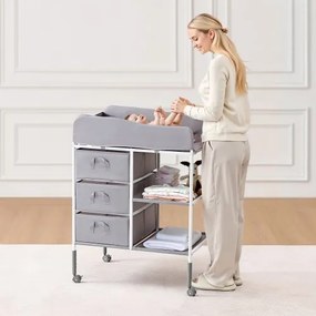 VEVOR Baby Changing Table Portable Diaper Change Station with 3 Drawers &amp; Wheels