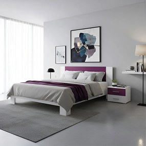 Κρεβάτι με 2 κομοδίνα Veron-160Χ200-Λευκό/Μωβ